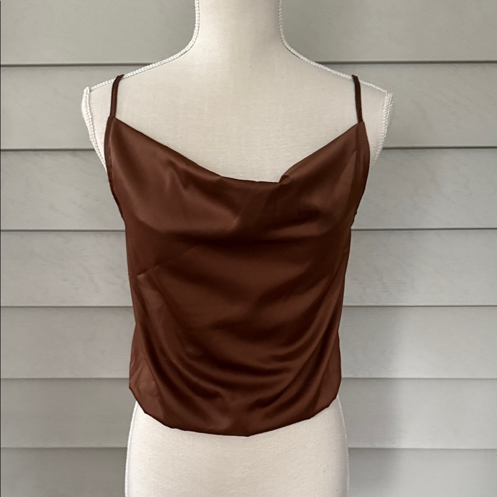 Elegant Brown satin Women's Top size M